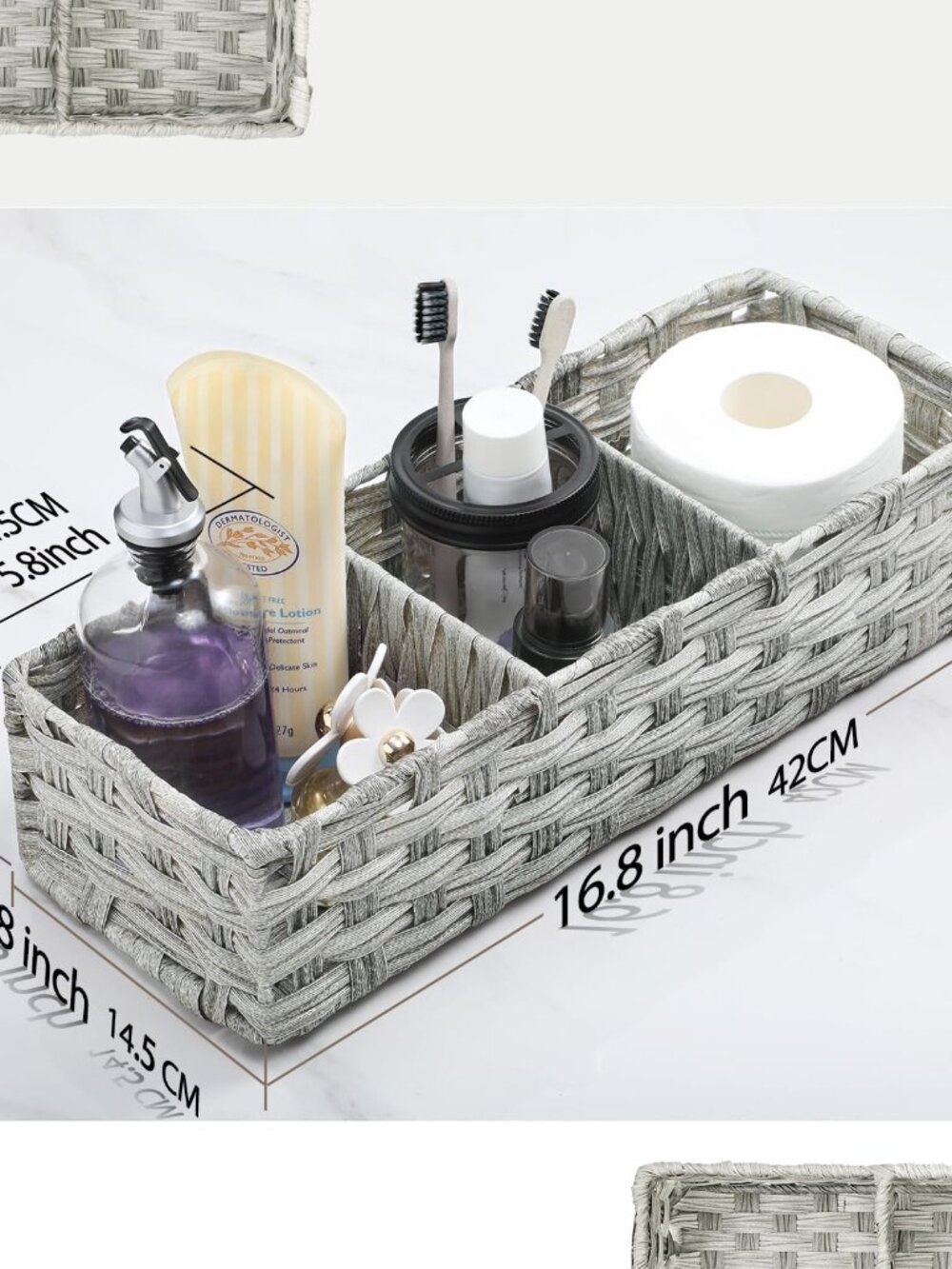 Larger Compartments] Toilet Tank Topper Paper Basket - Multiuse Hand Woven Plast - Picture 3 of 7
